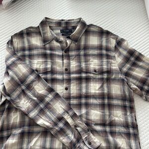 Men's Plaid Shirt - Cream and Brown